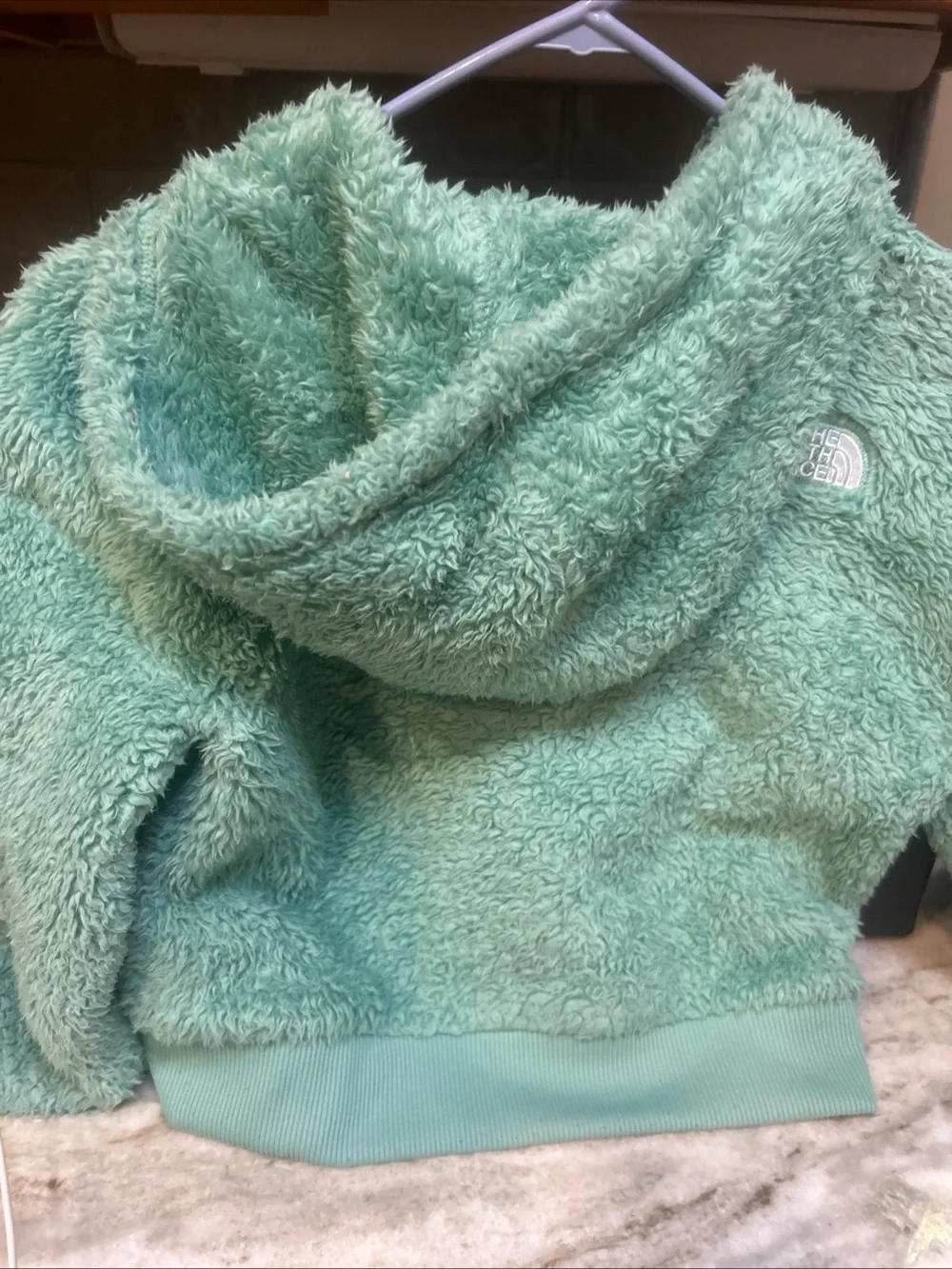 North Face Girls M  Osito  Zip Fuzzy Hoodie Sea Green 10/12 Jacket Soft Fluffy